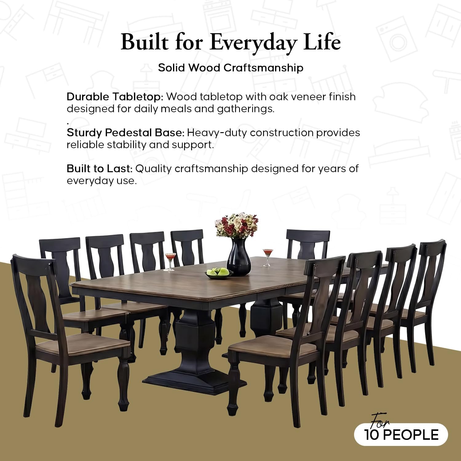 Kings Brand Furniture Alleyton 11-Piece Dining Table Set for 10, Extendable Kitchen & Dining Room Set with 2 Butterfly Leaves & 10 Chairs, Charcoal & Oak Finish