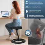 Fitness Seat, ADHD Chair Stool, Stability, Balance, Yoga, Ergonomic Health Stool with Non-Slip Base and Washable Seat Cover - Black (Black, 19″)