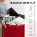 Bean Bag Cover (No Filler), Soft Faux Fur Stuffed Animal Bean Bag Storage, Fluffy Plush Bean Bag Chair Cover Washable, Comfy Bean Bag Covers for Adults Kids Teens, 38"x40" Red