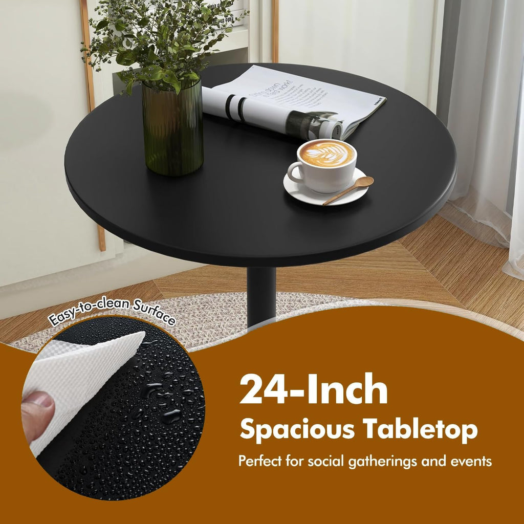 COSTWAY 3 Pieces Bar Table Set, Round Cocktail Table and PU Leather Adjustable Swivel Chairs, Modern Counter Height Furniture Set with 2 Bar Stools for Small Space, Kitchen, Office (White+Black)