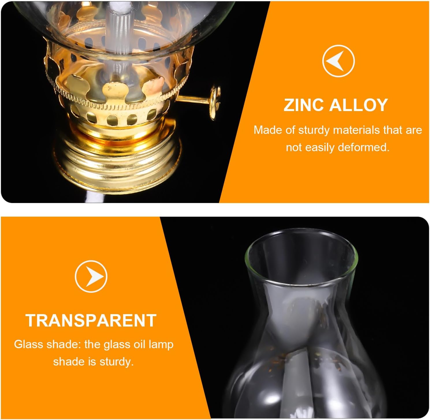 TIDTALEO Vintage Glass Oil Lamp Chimney Replacement with Metal Wick Adjuster, Kerosene Lantern Globe Accessory, Gold Tone, Suitable for Indoor Use and Camping –