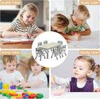 GAOMON Kids Table and 6 Chairs Set, Height Adjustable Toddler Table and Chair Set for Ages 2-10, Graffiti Desktop, Non-Slip Legs, Children Activity Table for Daycare Classroom Home