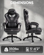 Dowinx Gaming Chair with Footrest, Big and Tall Gaming Chair for Heavy People, Ergonomic Gaming Chair for Adults, Reclining Computer Game Chair with Massage Lumbar Support, Black