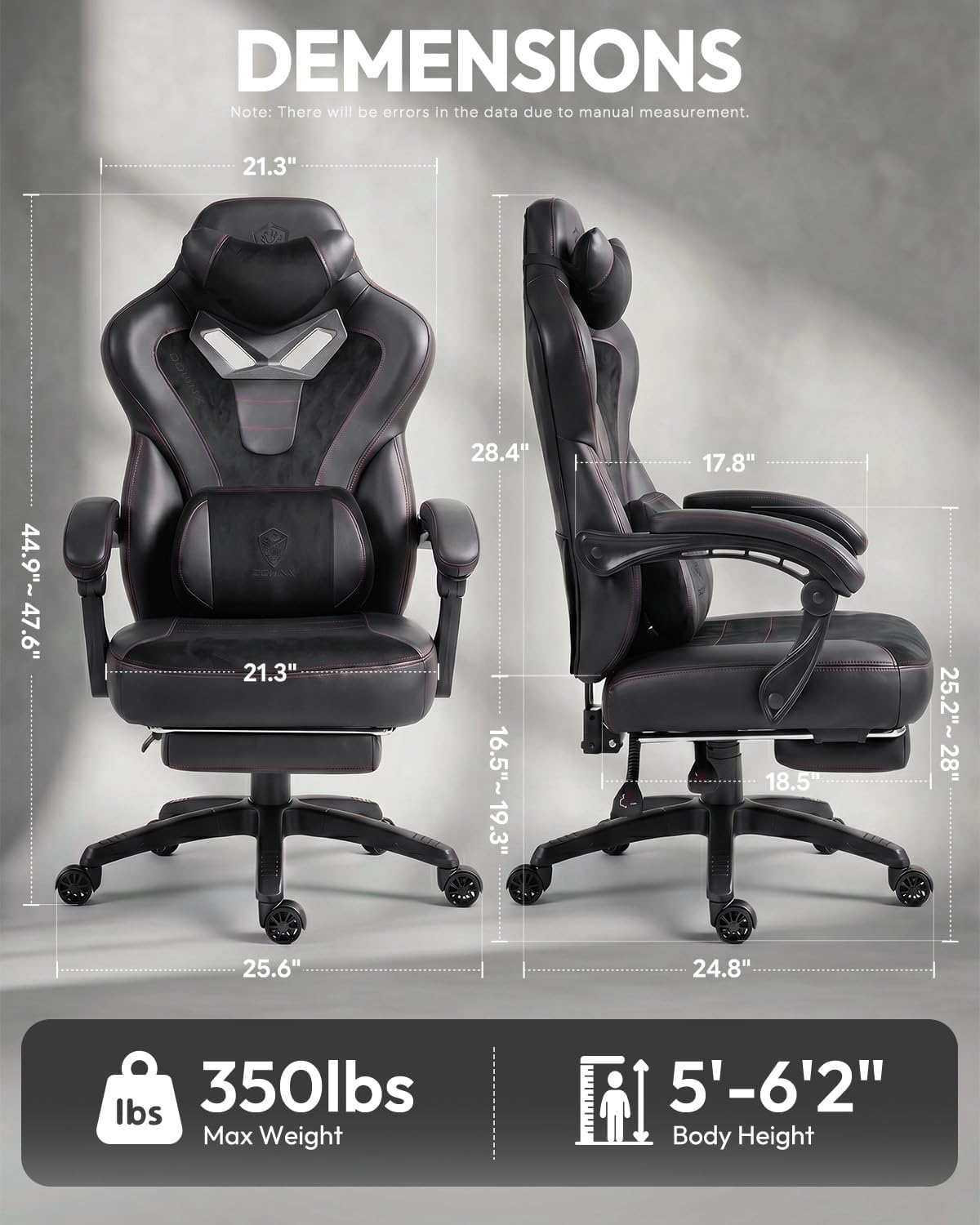Dowinx Gaming Chair with Footrest, Big and Tall Gaming Chair for Heavy People, Ergonomic Gaming Chair for Adults, Reclining Computer Game Chair with Massage Lumbar Support, Black