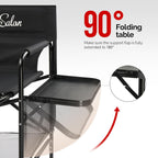 OmySalon Tall Folding Directors Chair with Side Table Storage Bag, Aluminum Frame 300 lbs Capacity, Portable Makeup Artist Bar Height, 19.7" D x 24.6" W x 45.7" H(Black)