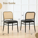 Rattan Dining Chairs Set of 4, Upholstered Faux Leather Dining Chairs with Cane Back, Mid Century Modern Kitchen & Dining Room Chairs, Boho Style, Black