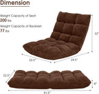 14-Position Adjustable Floor Chair, Folding Gaming Sofa Chair with Back Support, Padded Floor Gaming Chair for Adults, Sleeper Lounge Couch Recliner for Reading Gaming Meditation (Brown)