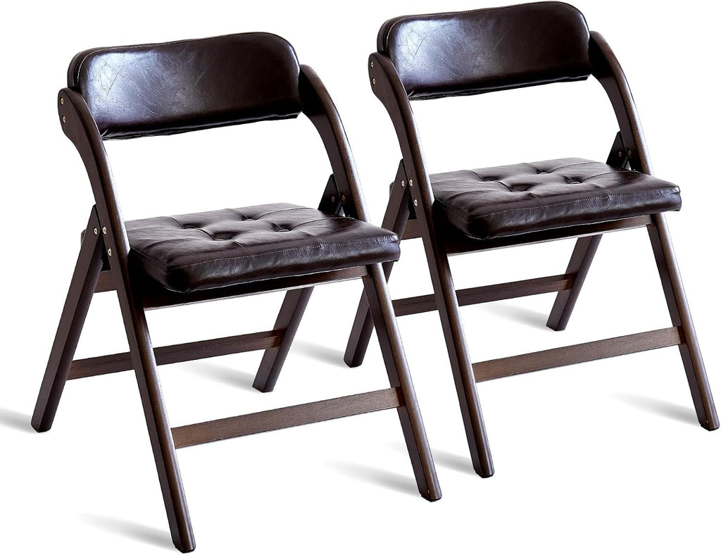 Wooden Folding Chairs Set of 2, Folding Chairs with Padded Seats, 31" Stackable Folding Dining Chairs, Folding Extra Chair for Guests Kitchen, Bedroom, Living Room, Party Chairs, Walnut Brown