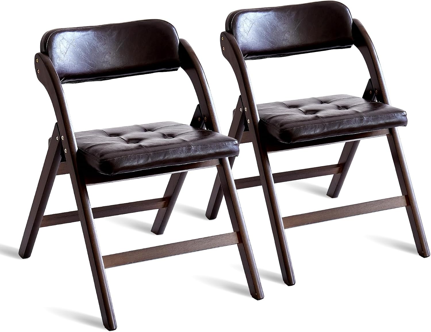 Wooden Folding Chairs Set of 2, Folding Chairs with Padded Seats, 31" Stackable Folding Dining Chairs, Folding Extra Chair for Guests Kitchen, Bedroom, Living Room, Party Chairs, Walnut Brown