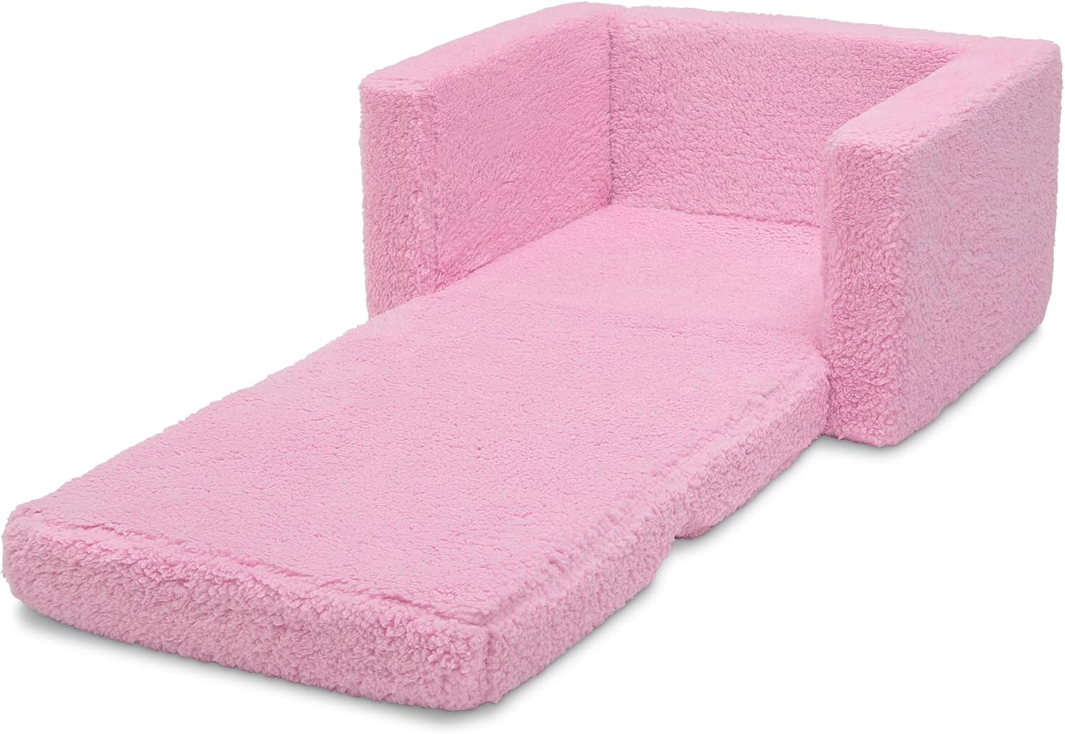Delta Children Cozee Flip-Out Sherpa 2-in-1 Convertible Chair to Lounger for Kids, Pink