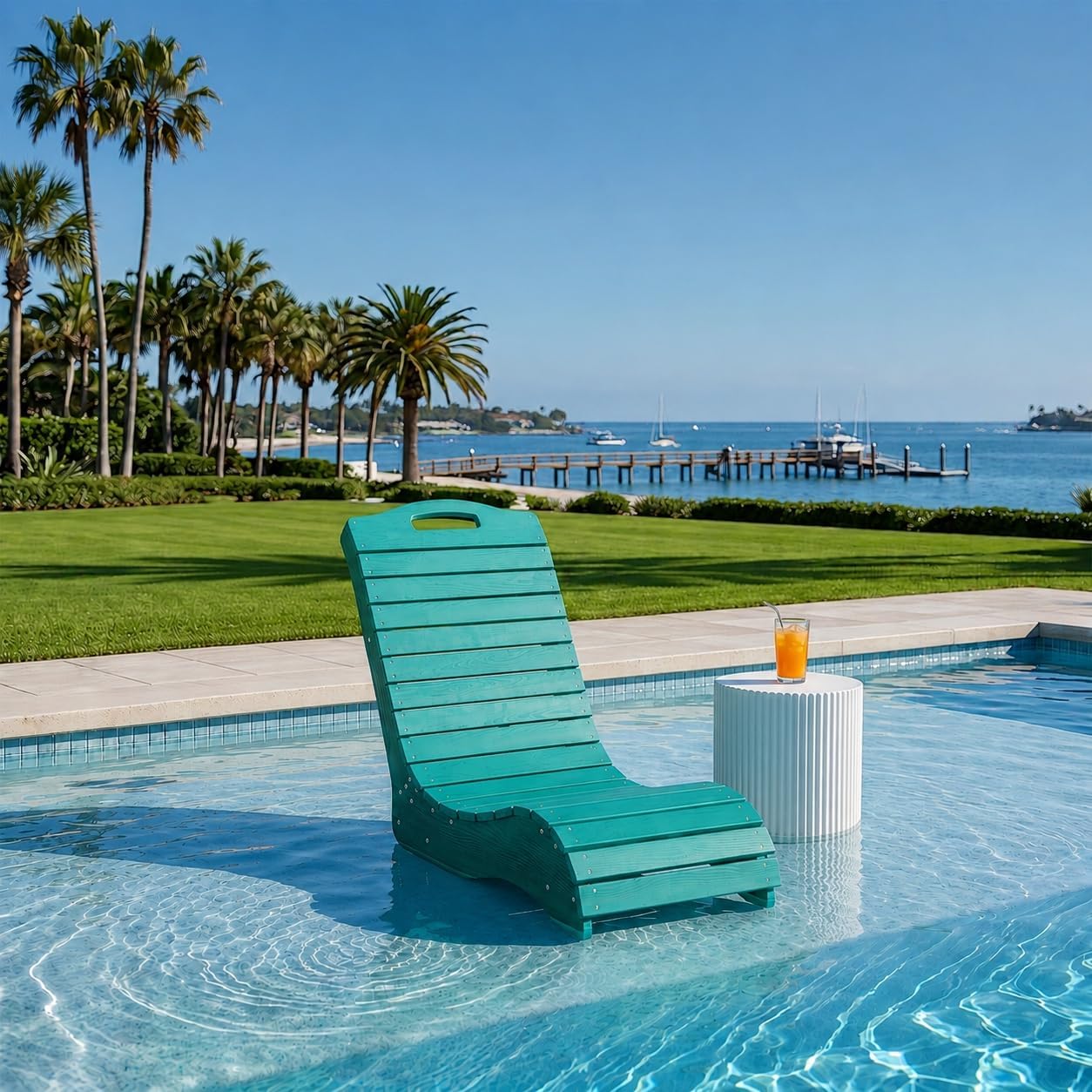 Skybright HDPE Pool Lounge Chairs, in-Pool Chaise Lounge Outdoor with Wheels, S Shape Patio Sun Shelf Lounger for Poolside, Deck, Patio, Beach
