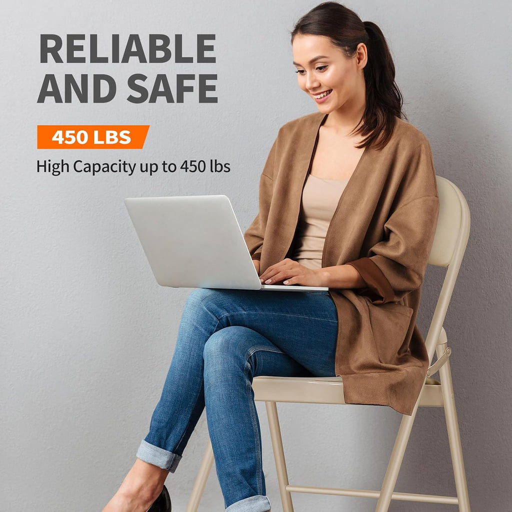 6 Pack Folding Chairs with Padded Seats, Portable Metal Folding Chairs, Vinyl White Padded Folding Chair for Home Party Office Event Outdoor Indoor (Brown, 6 Pack)