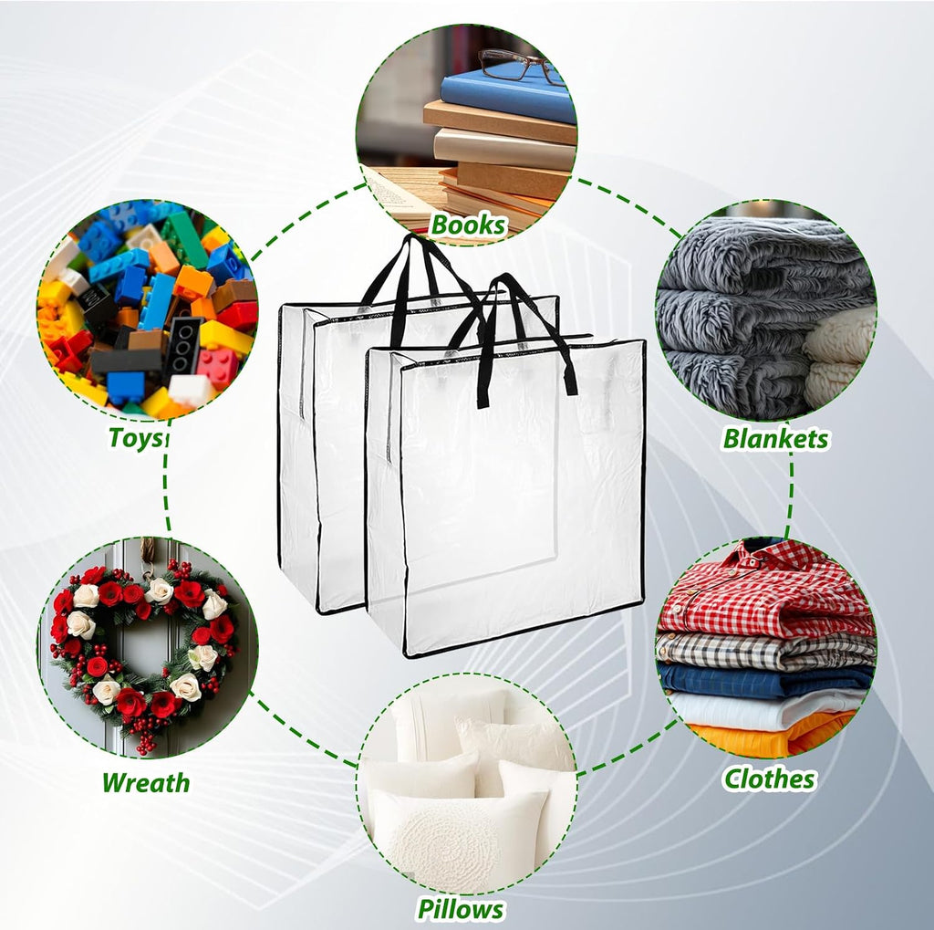 8 Pack Wreath Storage Bags, 24 Inch Clear Christmas Wreath Storage Bag with Zipper and Handles, PP Woven Holiday Decor Storage Bags