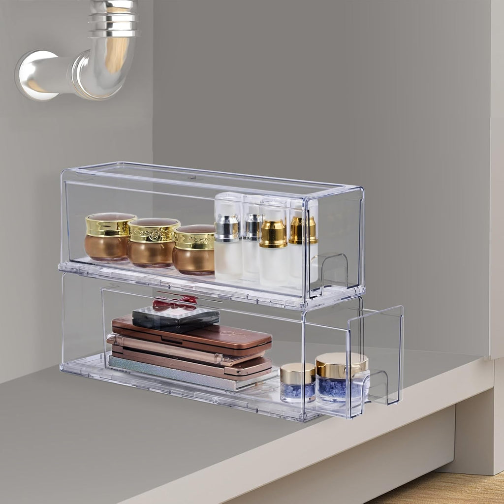 Sorbus Small Clear Stackable Drawers, Plastic Storage with Handles - Craft, Clothes, Medicine, Makeup, Closet, Art Supply, Bathroom, Shoe, Toy Organizer (2 Pack Wide)