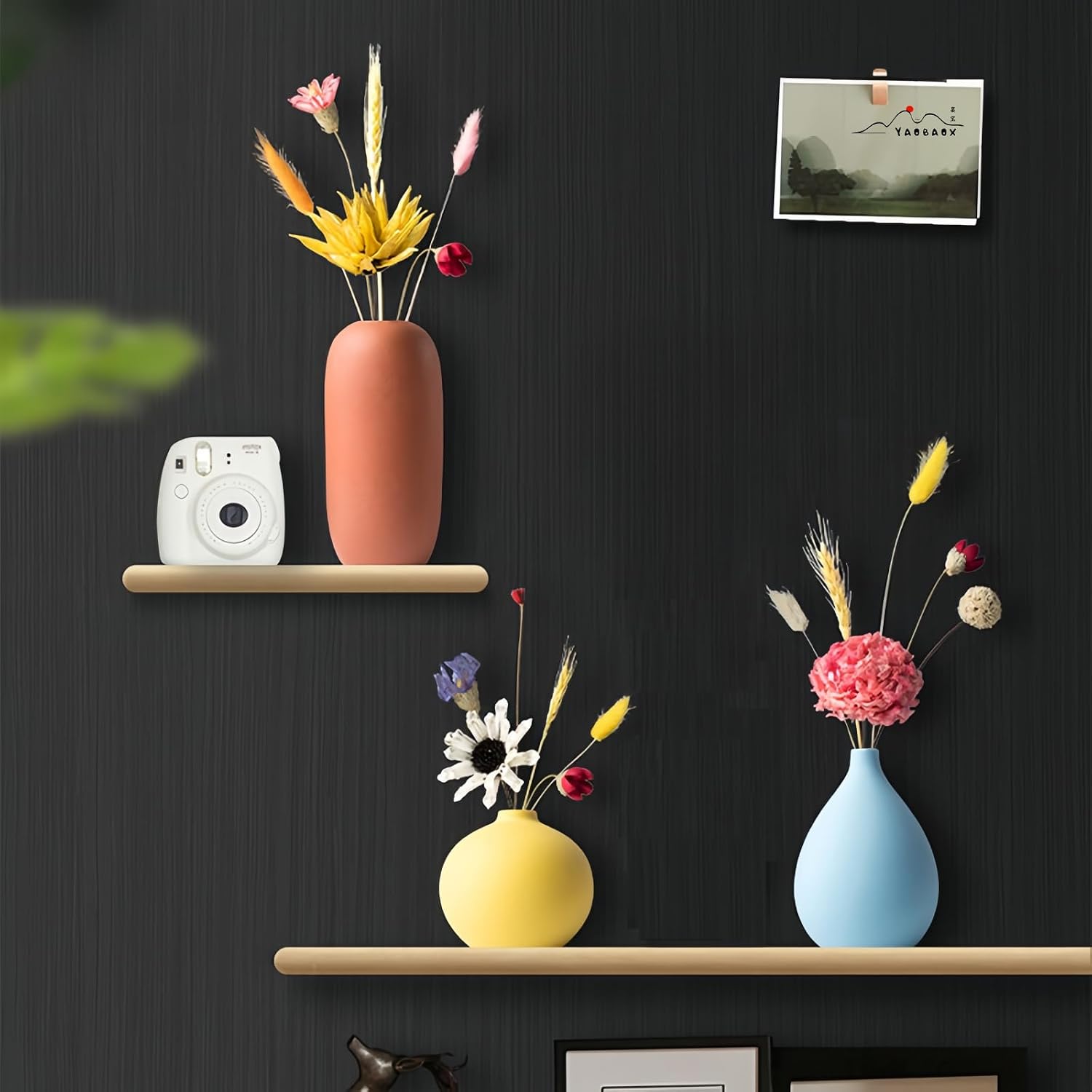 Small Multi Color Ceramic Vase Set of 3 Modern and Minimalist Decorative Frosted Orange Yellow Cerulean for Home Decor, Office, Shelf, Table, Bookshelf, Entryway, Coffee Table Decor