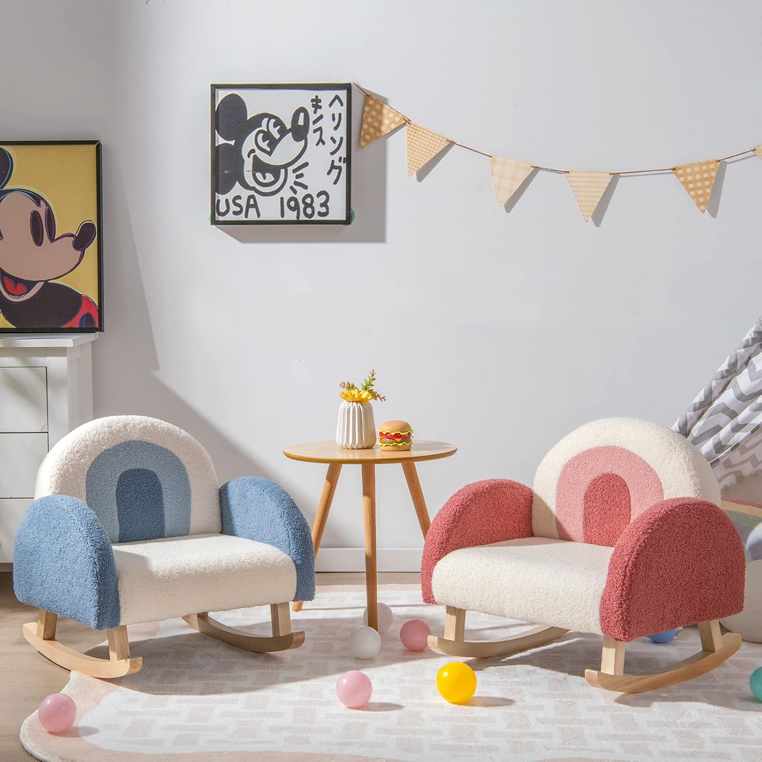 Costzon Kids Sofa, Toddler Rocking Chair w/Solid Wood Frames, Plush Fabric, Anti-Tip Design for Kids Room, Nursery, Playroom, Preschool, Birthday Gift for Boys Girls, Toddler Furniture Armchair, Red