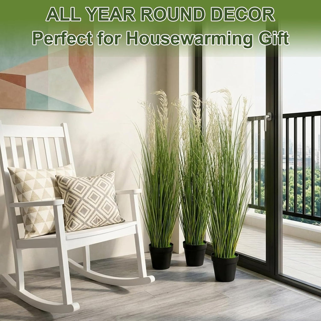 4 Pack 4 ft Tall Artificial Grass Plant Fake Pampas Grass in Pot Large Faux Floor Plants Potted Artificial Greenery for Indoor Outdoor Garden Home Bathroom Office Room Housewarming Wedding Decoration