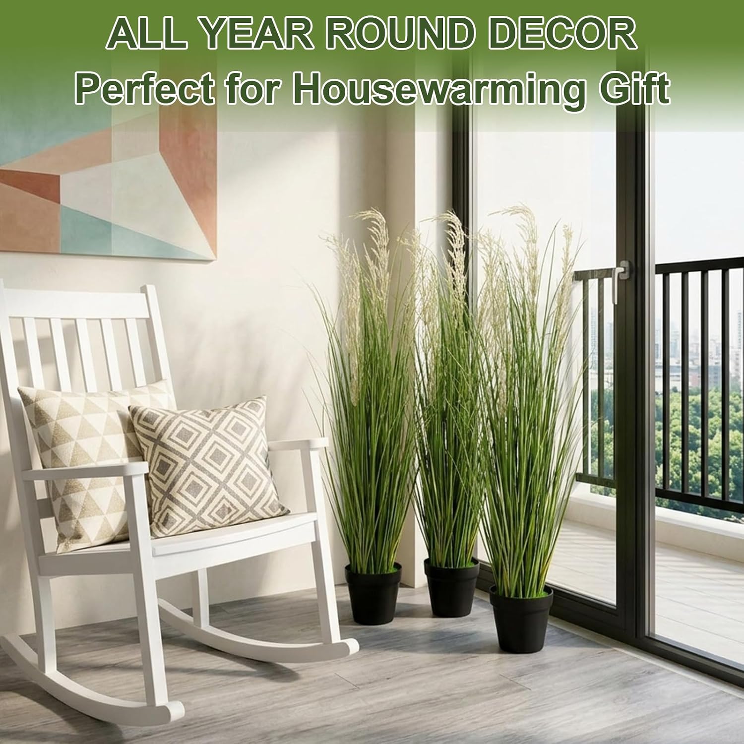 4 Pack 4 ft Tall Artificial Grass Plant Fake Pampas Grass in Pot Large Faux Floor Plants Potted Artificial Greenery for Indoor Outdoor Garden Home Bathroom Office Room Housewarming Wedding Decoration