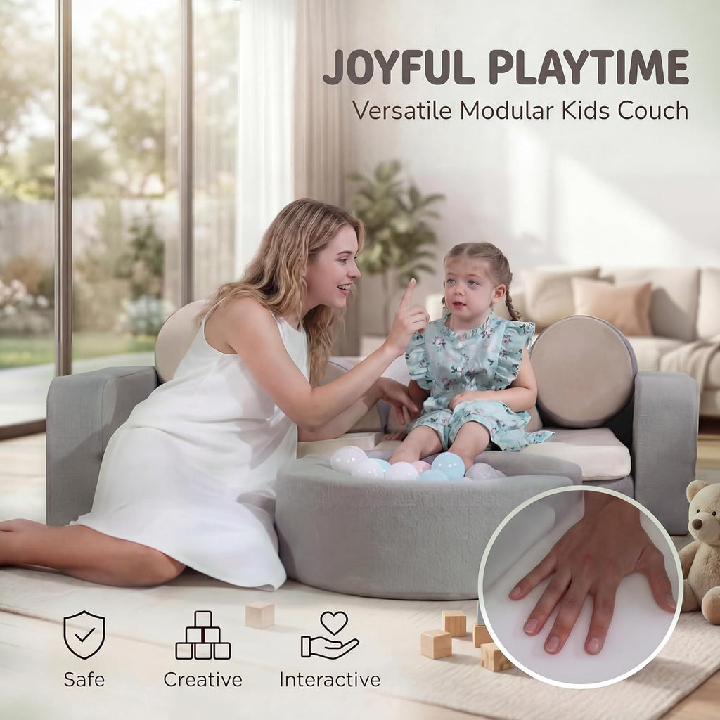 14pcs Modular Kids Play Couch, Child Sectional Sofa, Fortplay Bedroom and Playroom Furniture for Toddlers, Convertible Foam and Floor Cushion for Boys and Girls