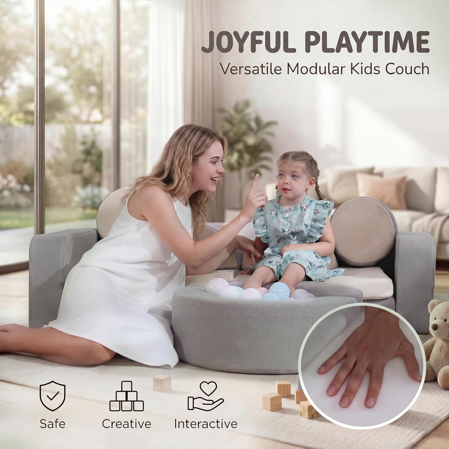 14pcs Modular Kids Play Couch, Child Sectional Sofa, Fortplay Bedroom and Playroom Furniture for Toddlers, Convertible Foam and Floor Cushion for Boys and Girls