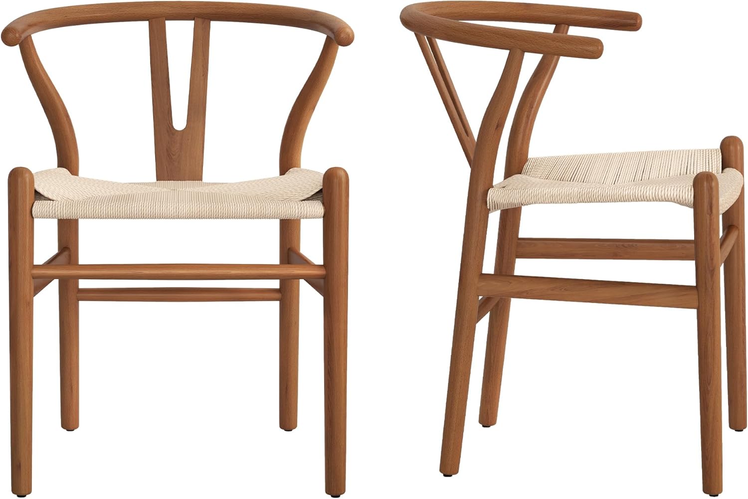 LUE BONA Solid Wood Wishbone Dining Chair Set of 6, Mid Century Modern Y-Shaped Backrest Dining Room Chairs, Fully Assembled Handwoven Seat, Light Brown