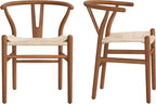 LUE BONA Solid Wood Wishbone Dining Chair Set of 2, Mid Century Modern Y-Shaped Backrest Dining Room Chairs, Fully Assembled Handwoven Seat, Light Brown