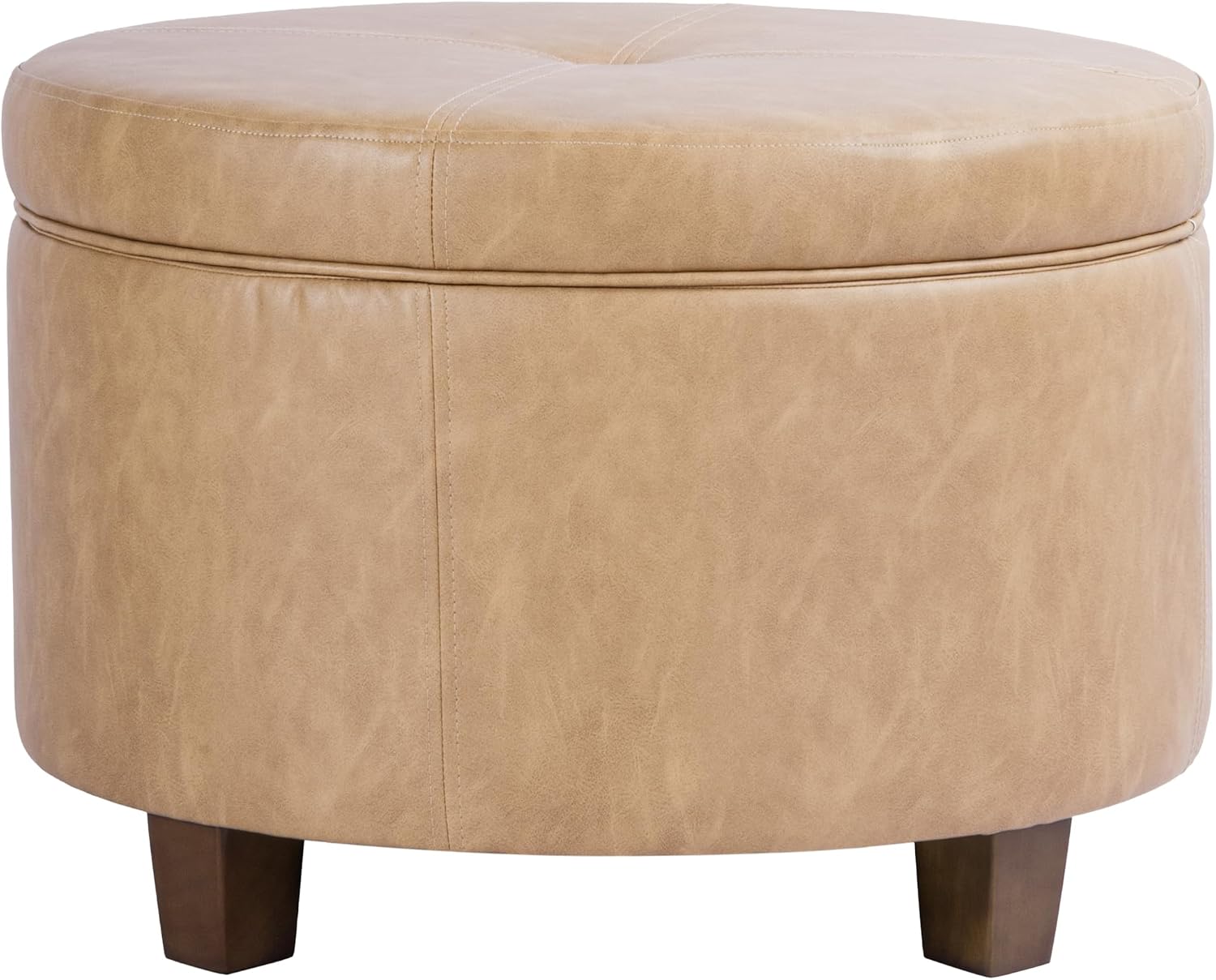 HomePop 24" Large Leatherette Storage Ottoman - Sand Faux Leather
