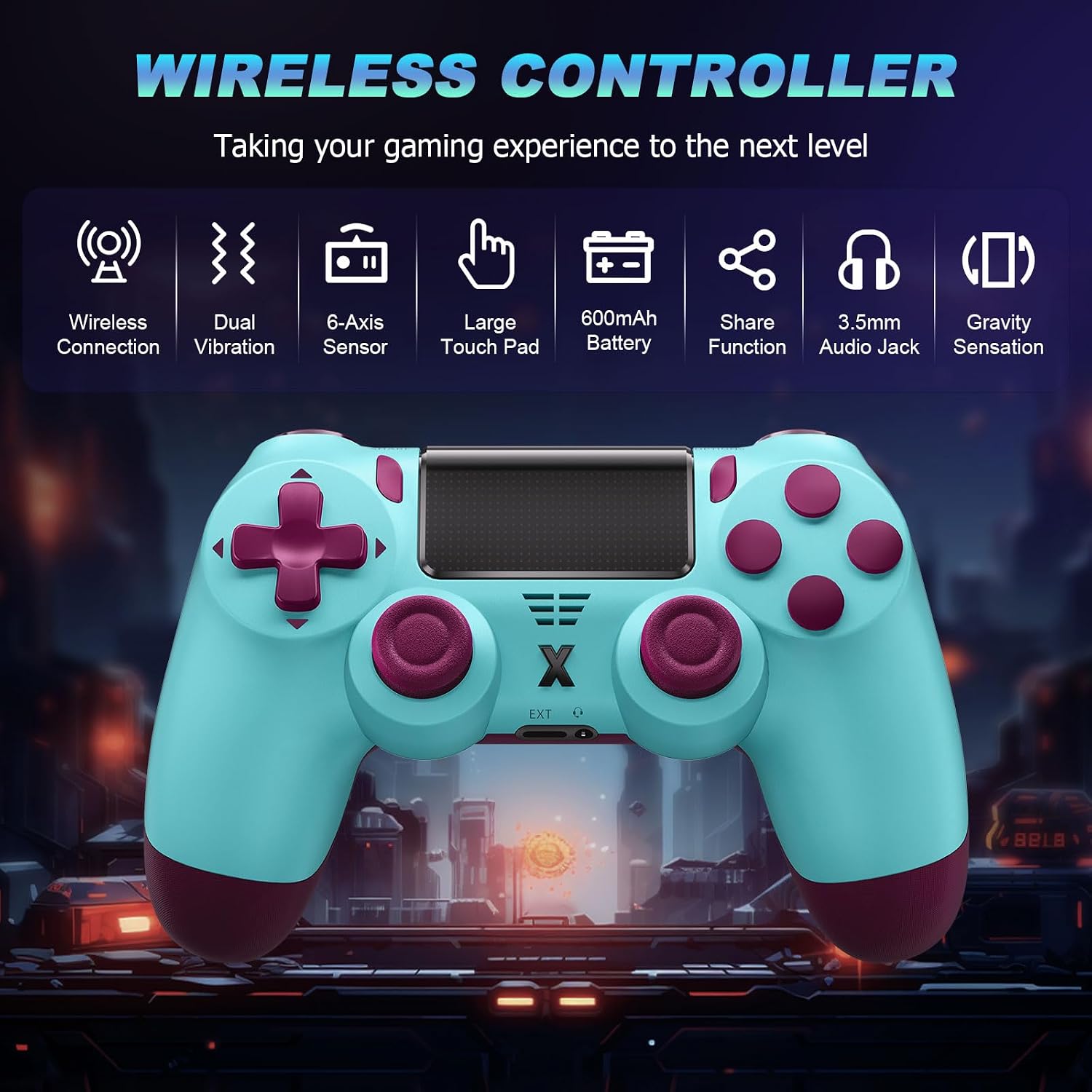 Puiseno Wireless Controller for PS-4, Dual Vibration Game Joystick/Motion Sensing/Touchpad/Speaker/3.5mm Audio Jack Headphone, Upgraded Six-Axis Sensor, Compatible with PS4/Slim/Pro Console/PC (Berry Blue)