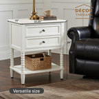 Decor Therapy Preston Two Drawer Side Table, Traditional Side Table with Dual Storage Drawers and Lower Shelf, Classic End Table or Bedside Table for Living Room or Bedroom, White