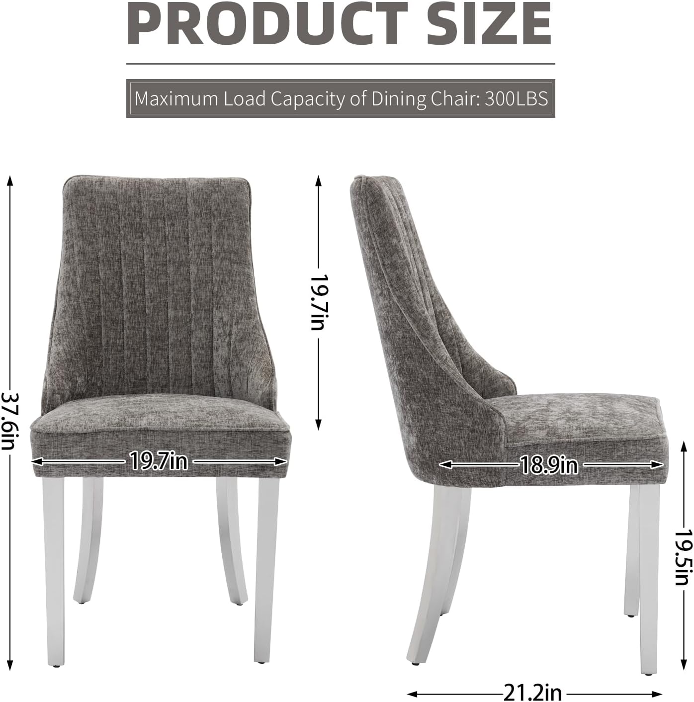 Dining Chairs Set of 4，Modern Channel Tufted Upholstered Dining Chairs with Silver Stainless Steel Legs, Comfortable Chenille Fabric Kitchen Chairs for Dining Room (Grey, 4pc)