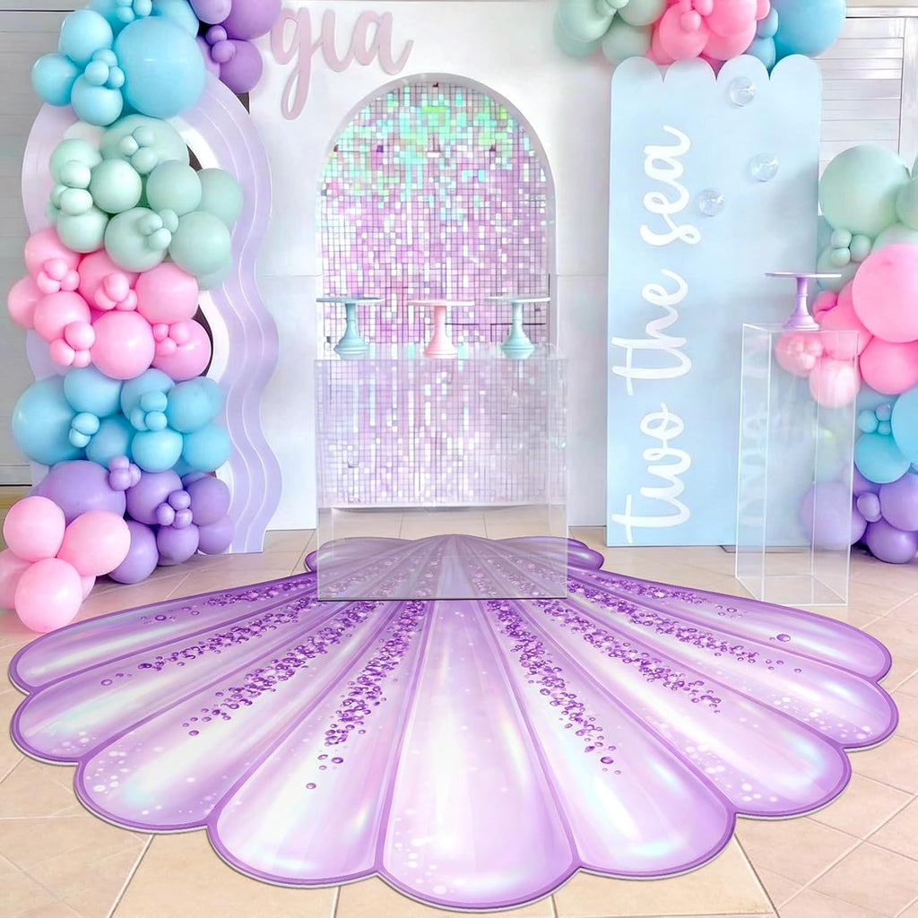 Mermaid Party Decoration 59 x 79 Inch Large Seashell Rug Under the Sea Decor Purple Pink Mermaids Floor Mat Decorative Area Rug for Mermaid Birthday Ocean Theme Photo Prop Backdrop Beach Wedding Party