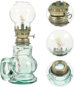 FAVOMOTO Vintage Glass Kerosene Oil Lamp Retro Style Oil Lantern for Indoor Home Décor, Emergency Lighting, Round Teal Lantern