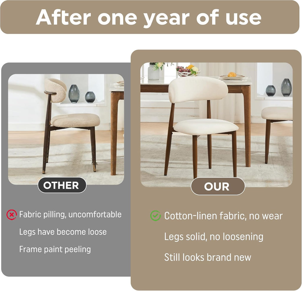 Beige Dining Chairs Set of 2, Modern Upholstered Dining Room Chair with Linen Fabric, Farmhouse Kitchen Side Chairs for Home, Apartment, Restaurant, Walnut Metal Legs(Chair Only)