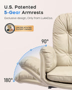 LukkDys Executive Office Chair, Big & Tall 400 lbs Capacity, Wide Seat, PU Leather, 5-Gear Lay-Flat Armrests (90°–180°) for Cross-Legged Comfort, 90–115° Recline, High Back Desk Chair, Beige