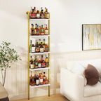 YMYNY 5-Tier Freestanding Wine Rack, White with Gold, UHWR001G | With Fences, Wall Mounted Floating Shelf, Bottles Holder, Liquor Cabinet Storage 16.93" L x 7.87" W x 69.68" H for Kitchen