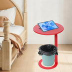 C-Shaped Side Table for Small Spaces - Modern Round End Table Slides Under Sofa, Couch, Bed - Space Saving Furniture 18.9" (Red)