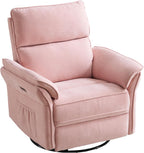 Power Swivel Rocker Recliner, Glider Recliner Nursery Chair with Massage and Heat, Nursery Rocking Chairs with Adjustable Headrest for Living Room，USB Ports,Side Pockets,Chenille Pink