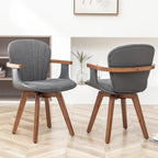 LUNLING Swivel Dining Chairs, Mid Century Modern Gray Fabric+Faux Leather Kitchen Chairs with Arms,Bamboo Legs Side Chairs No Wheels,Accent Chair for Dining Rooms and Offices,Gray Fabric,1PCS