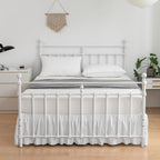 Striped Tufted Bed Skirt Queen Size, Ruffled Bed Skirts with Split Corners, Queen Bed Skirt 14 Inch Drop Dust Ruffle with Platform, White, 14'' Queen