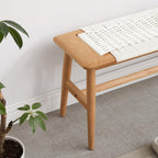 Natural Solid Oak Wood Multipurpose Bench, Minimalist Armless Dining Table Bench Seat, Heavy Duty Indoor Accent Bench for Bedroom, Dining Room, Entryway & Bathroom (White)