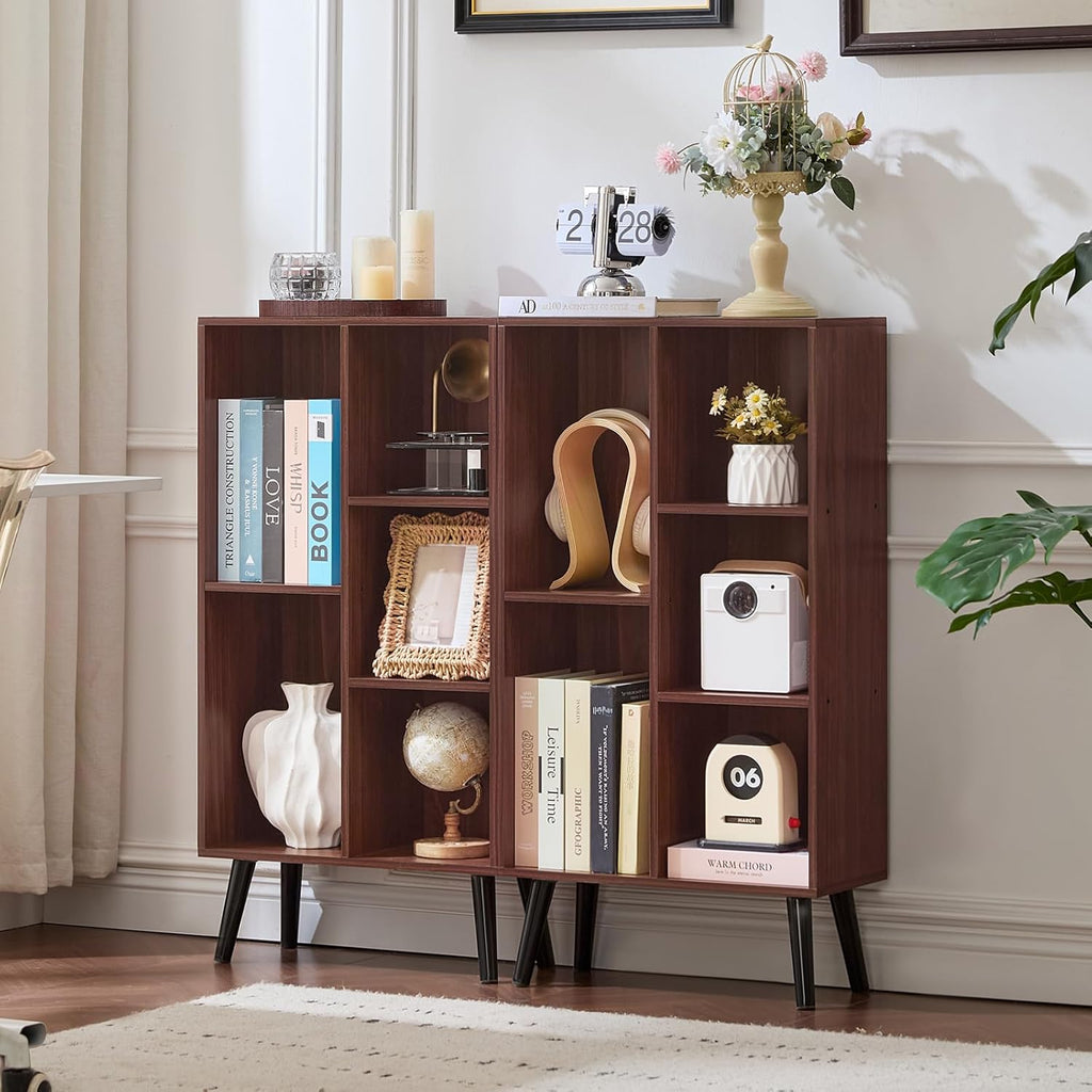 LEYAOYAO 5 Cube Bookshelf 3-Tier Bookcase with Legs,Mint Walnut Kids Book Shelf Cute Storage Organizer,Free Standing Open Toy Shelves Wood Bookshelves,Display Bookcases for Bedroom,Living Room,Nursery