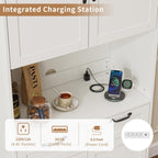 71" Tall Pantry Cabinet with Charging Station, Freestanding Kitchen Pantry Storage Cabinet with Adjustable Shelves & 2 Drawers, Kitchen Hutch with Open Countertop for Dining Room, White