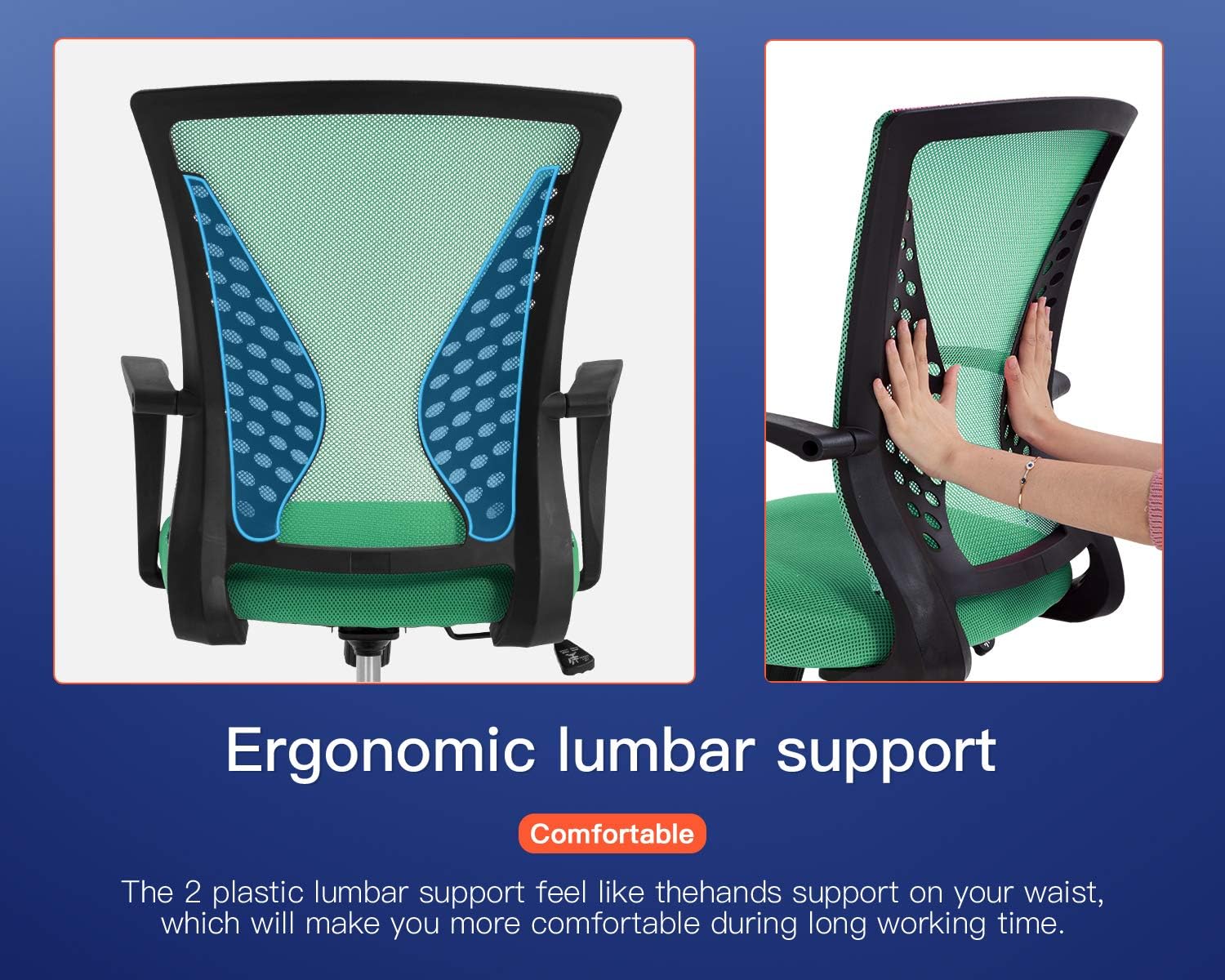 Home Office Chair Computer Ergonomic Chair Mesh Mid Back with Wheels Lumbar Support Armrest and Adjustable Executive for Men&Women (Green)