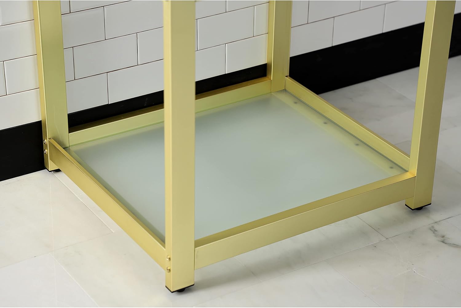 Kingston Brass VSP2522B7 Fauceture 25-Inch x 22-Inch Steel Console Sink Base with Glass Shelf, Brushed Brass