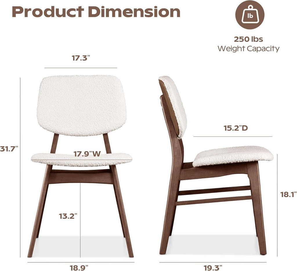 Dining Chairs Set of 2, Mid-Century Modern Dining Room Kitchen Dinner Chairs, Upholstered Vanity Living Room Chairs, Open Back and Padded Seat for Home/Kitchen/Living Room/Bedroom