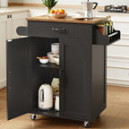 RALGEND Kitchen Island Cart, Small Kitchen Island with Storage Cabinet and Drawer, Rolling Kitchen Cart on Wheels with Spice Rack and Towel Rack, for Kitchen, Dining Room, Black and Rustic Brown