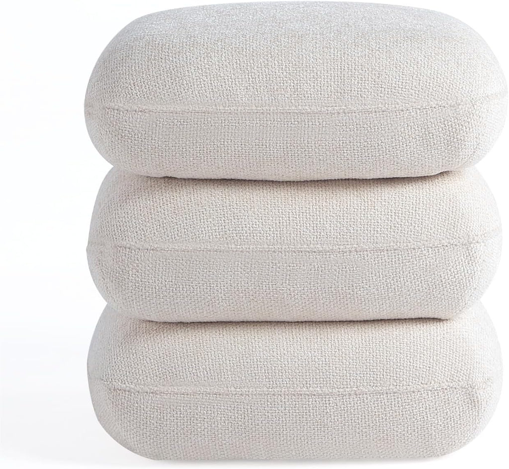 Get Set Style 360° Swivel Linen Ottoman, Modern Upholstered Foot Stool, Multifunctional Vanity Chair Accent Stool for Small Space, Living Room, Bedroom, Entryway, Warm Ivory