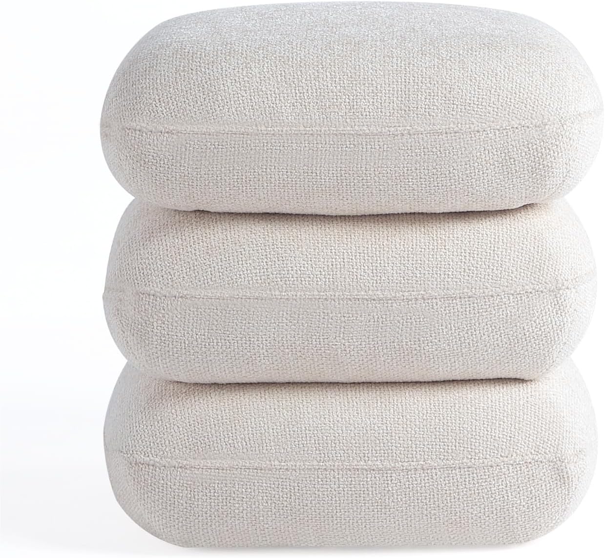 Get Set Style 360° Swivel Linen Ottoman, Modern Upholstered Foot Stool, Multifunctional Vanity Chair Accent Stool for Small Space, Living Room, Bedroom, Entryway, Warm Ivory