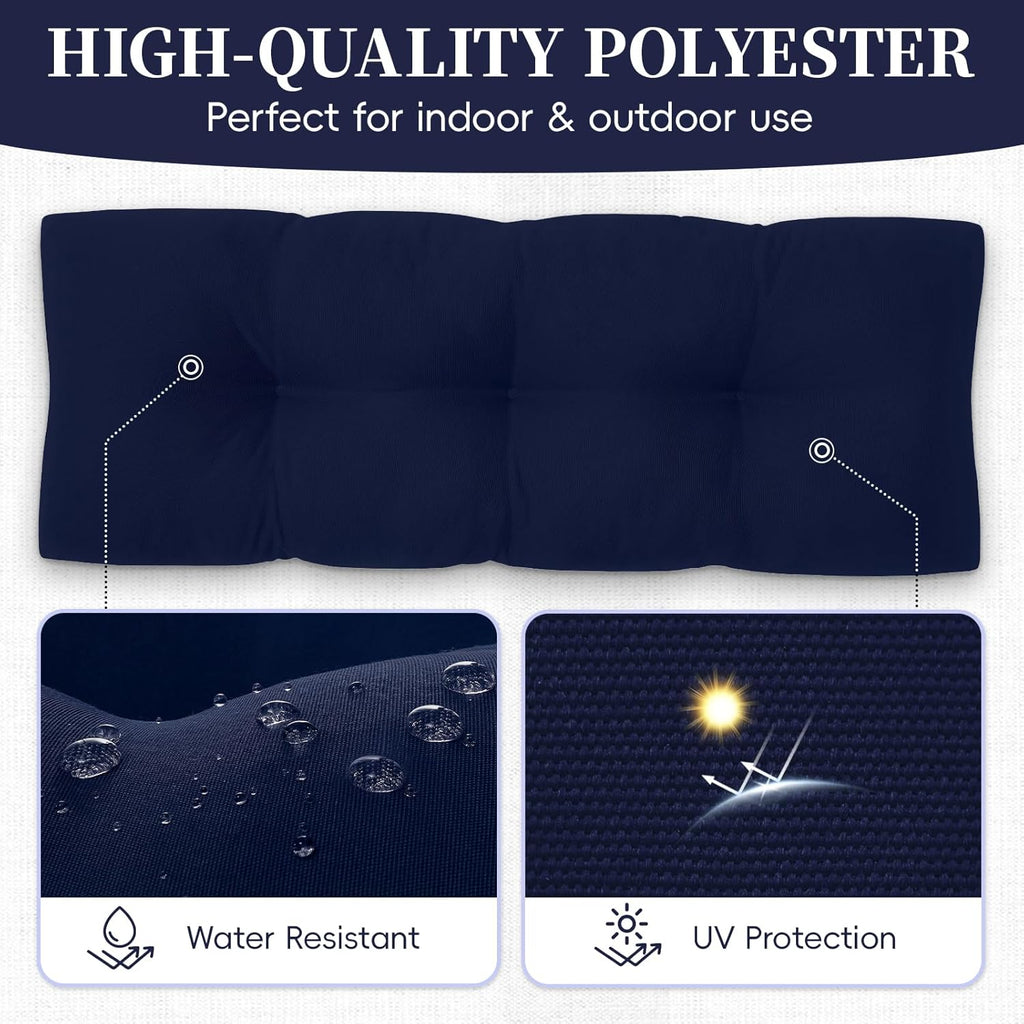 Bench Cushion for Indoor/Outdoor Furniture, Waterproof Patio Bench Seat Cushion with Non-Slip Bottom, 42x16x4 inch, Navy