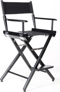 Filmcraft Professional Grade Studio Director's Chair Medium Seat Height (24 inch) with Black Finish and Black Canvas